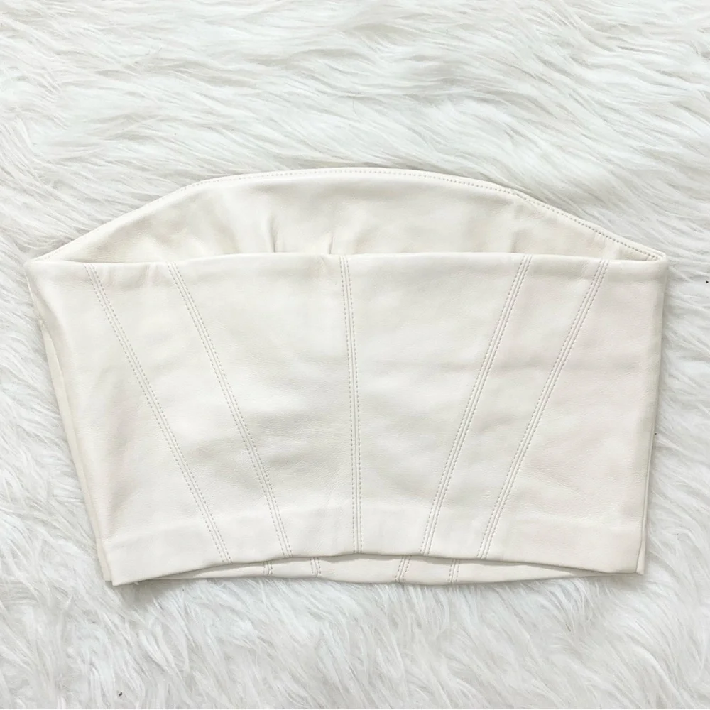 ZARA Faux Leather Cream Crop Top - Picture 2 of 6